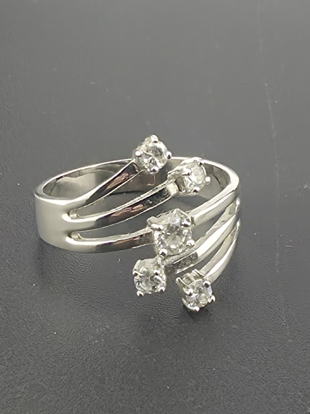 Lia Sophia Bypass Sz10.5 Cicktail Ring with Clear Crystal Rhodiom Finish